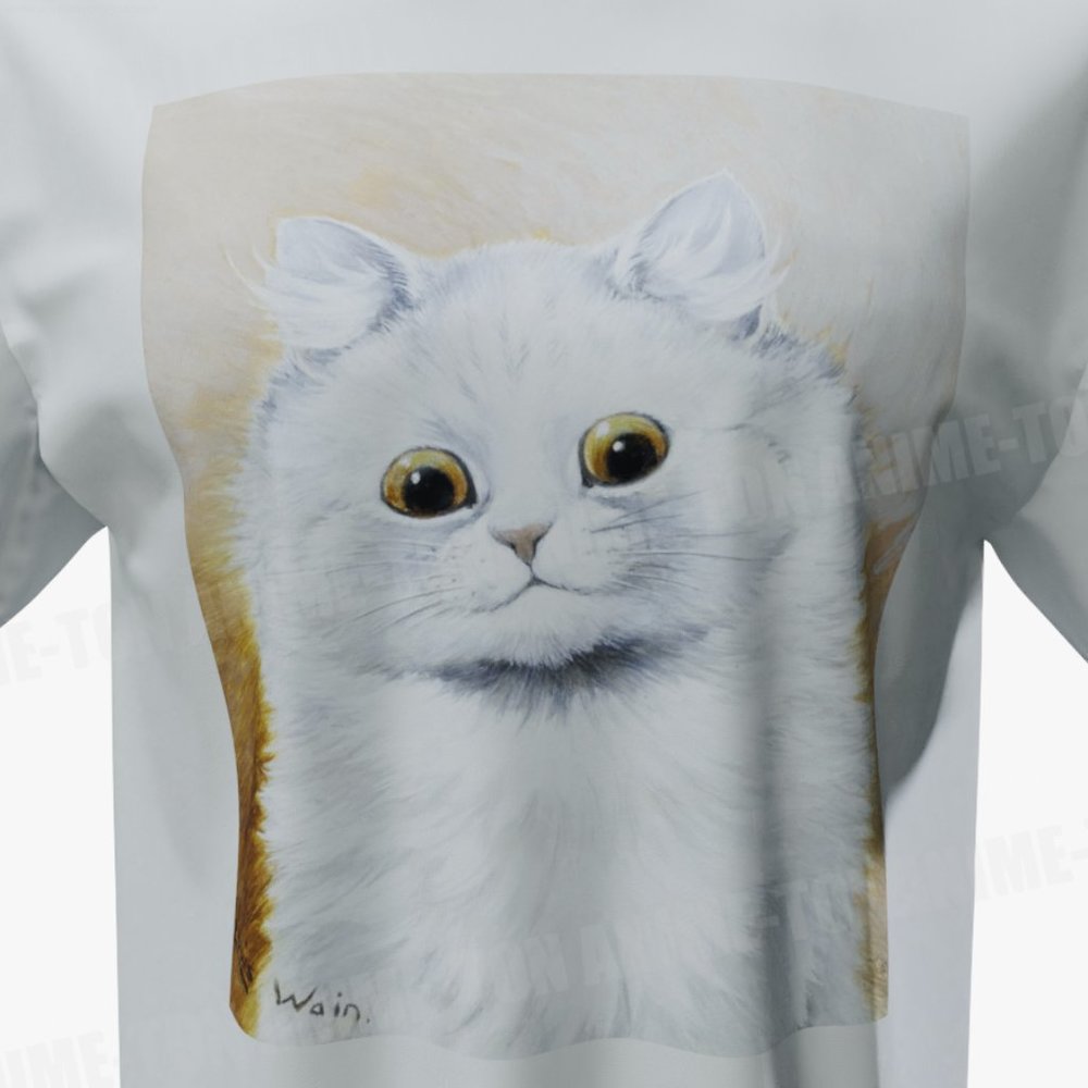 Louis Wain - Cat Art - White Cat - Tshirt - Cotton